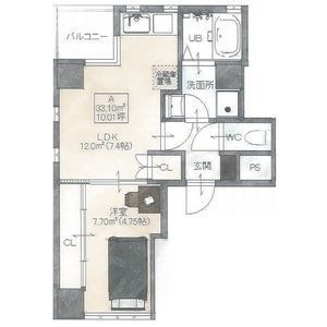 A 1DKの間取り図