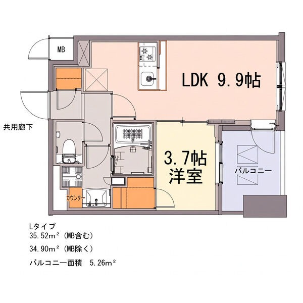 L 1LDKの間取り図