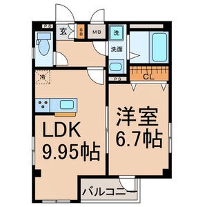 401 1LDKの間取り図