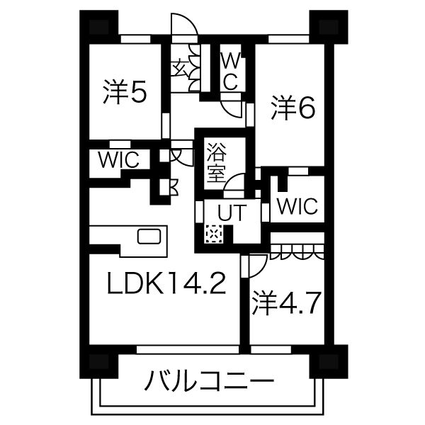 B 3LDKの間取り図