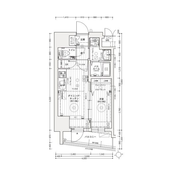A 1DKの間取り図