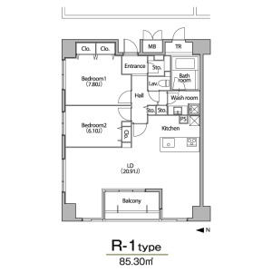 R-1 2LDKの間取り図