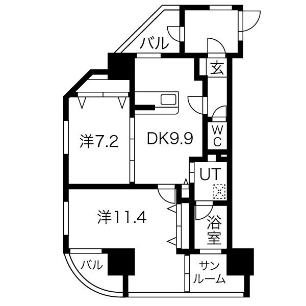 C 2LDKの間取り図