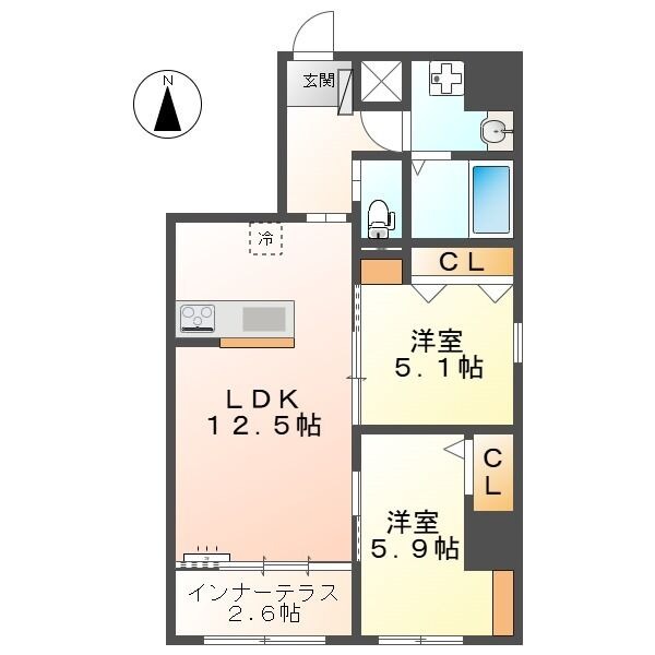 A1 2LDKの間取り図