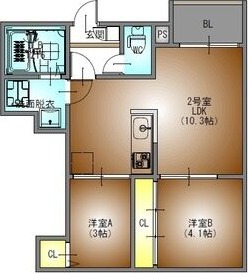 B 2LDKの間取り図
