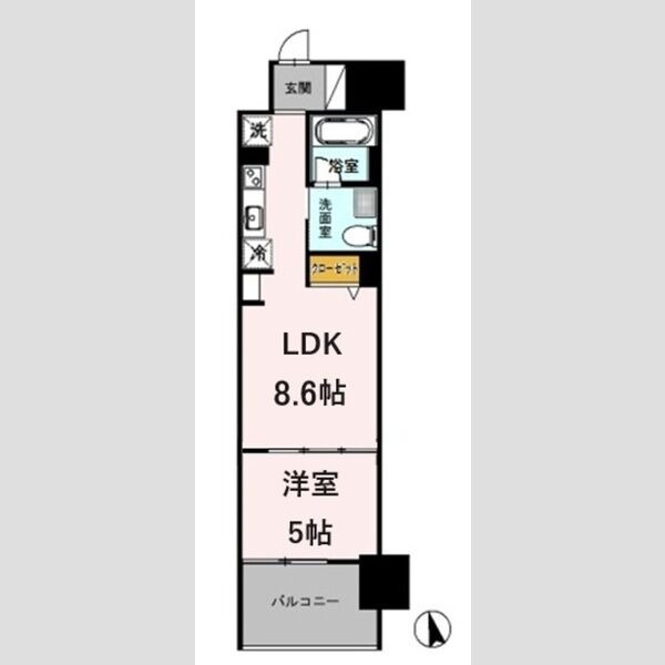 O 1LDKの間取り図