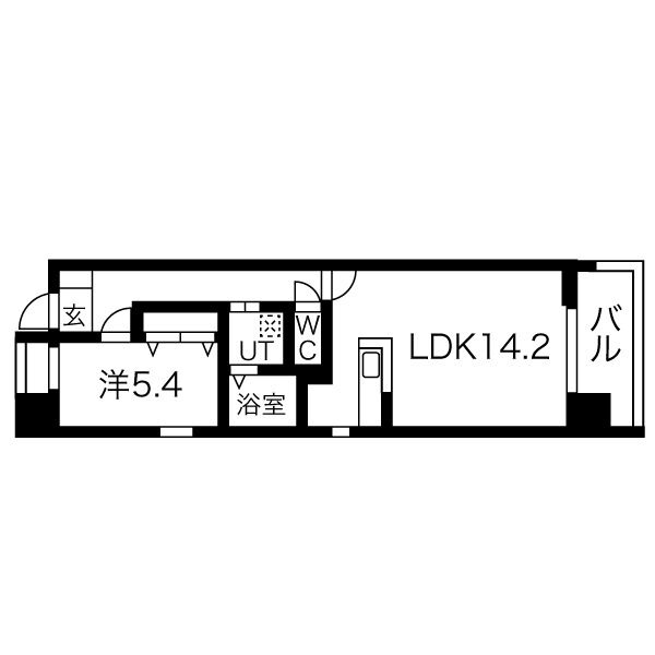 B 1LDKの間取り図
