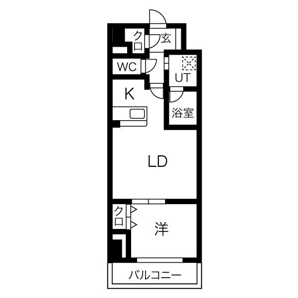 D 1LDKの間取り図
