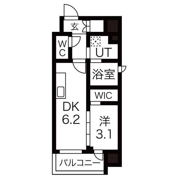 D 1DKの間取り図