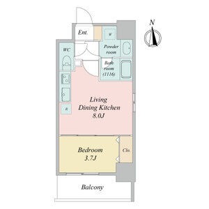 D 1LDKの間取り図