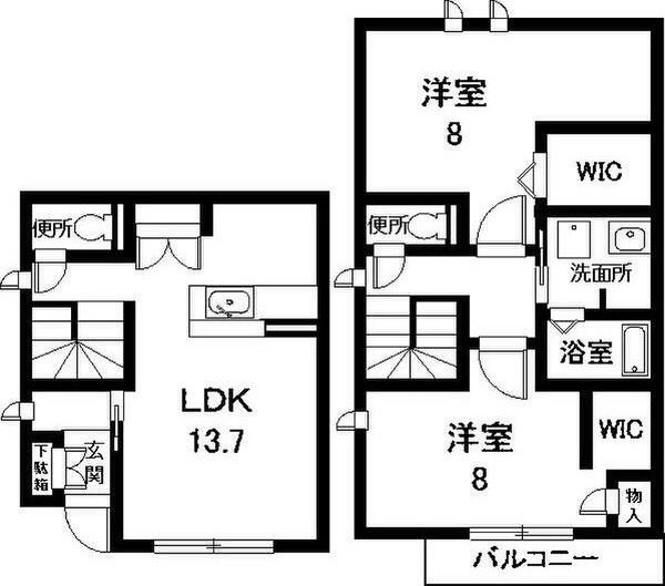 A 2LDKの間取り図
