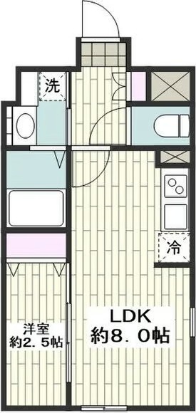 B 1LDKの間取り図
