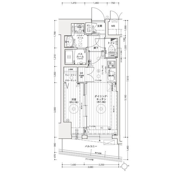 C 1DKの間取り図