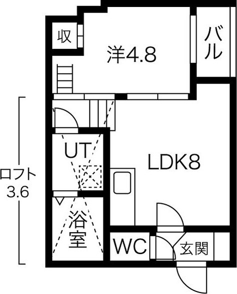 B 1LDKの間取り図