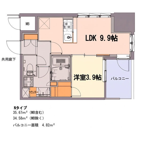 N 1LDKの間取り図