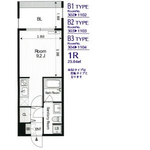 B-1 1Rの間取り図