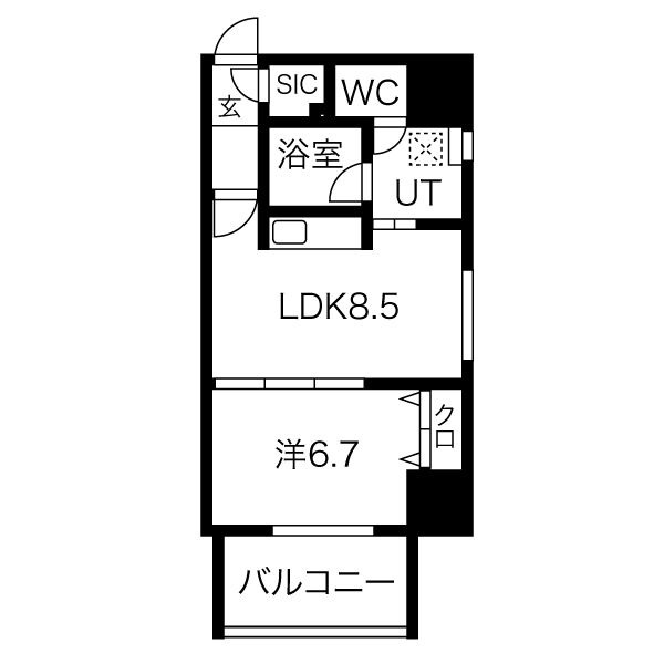 401 1LDKの間取り図