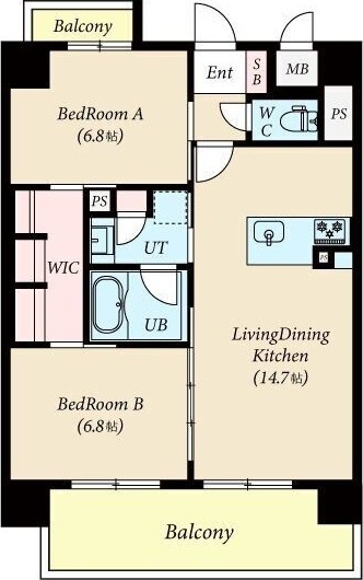 A' 2LDKの間取り図