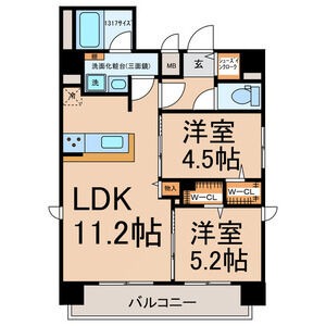 801 2LDKの間取り図