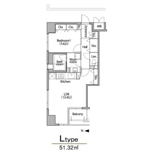 L 1LDKの間取り図