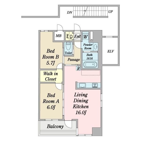 A' 2LDKの間取り図