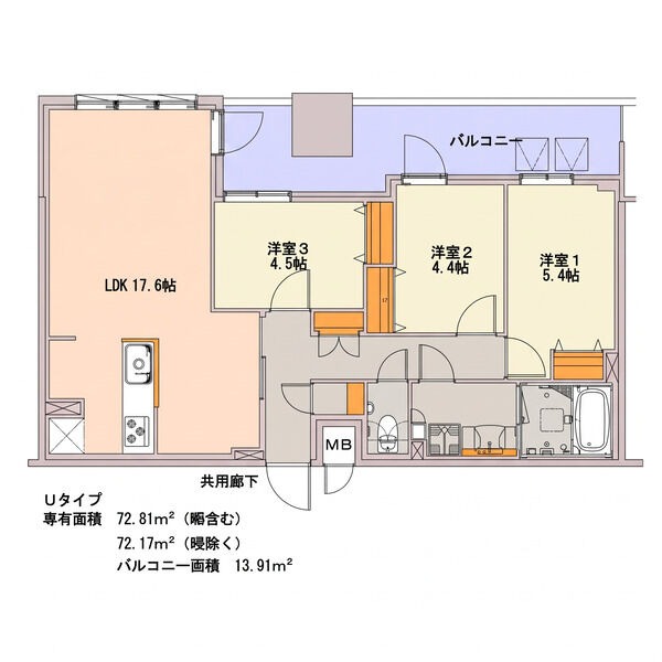 U 3LDKの間取り図