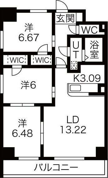 C 3LDKの間取り図