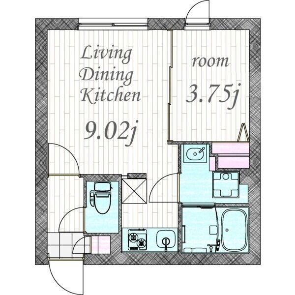 E 1LDKの間取り図
