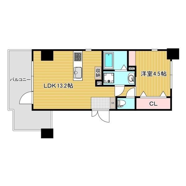 B 1LDKの間取り図