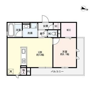 201 1LDKの間取り図