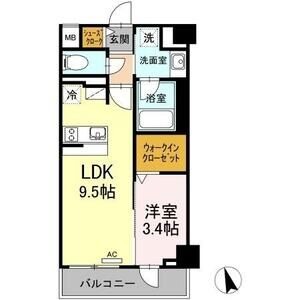 B 1LDKの間取り図