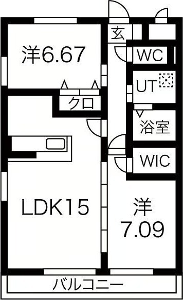 B 2LDKの間取り図