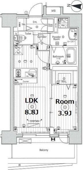 C 1LDKの間取り図