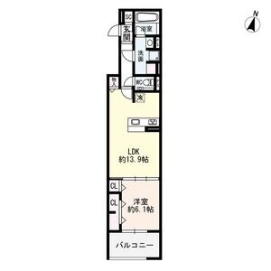 B 1LDKの間取り図