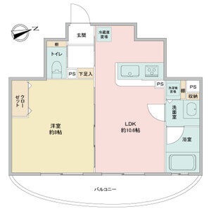 C 1LDKの間取り図