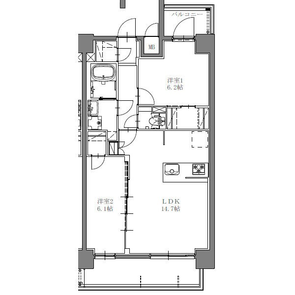 F 2LDKの間取り図