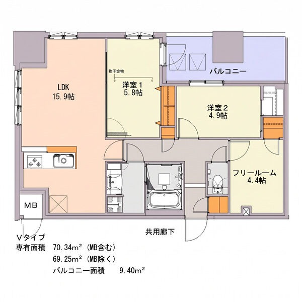 V 2LDK+Sの間取り図