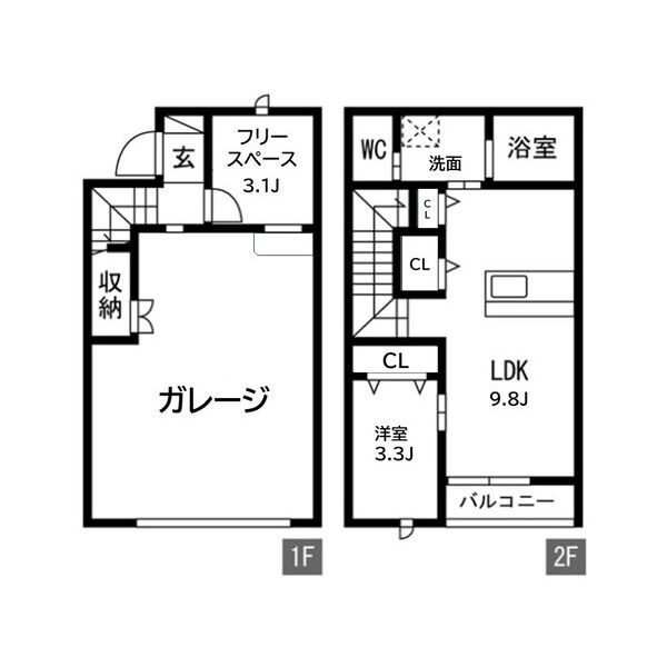 N2 1LDK+Sの間取り図