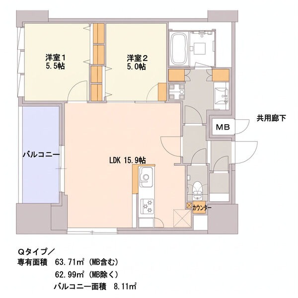 Q 2LDKの間取り図