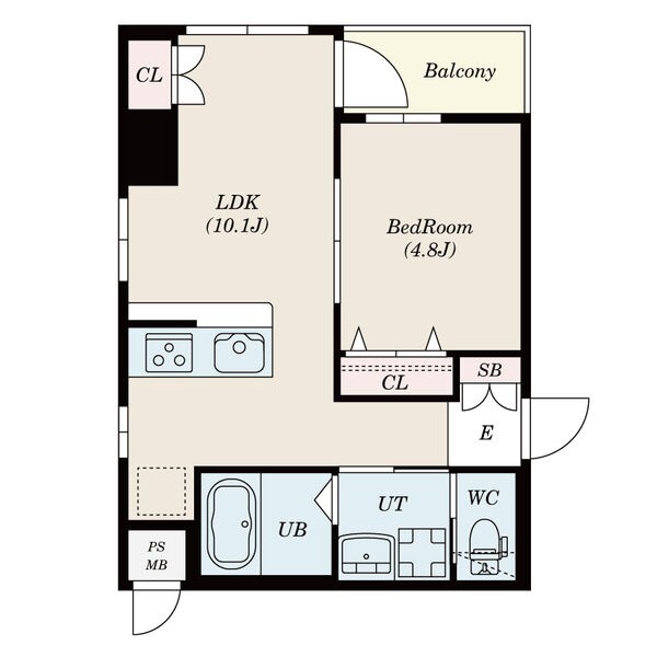 B 1LDKの間取り図