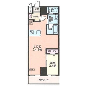 B 1LDKの間取り図