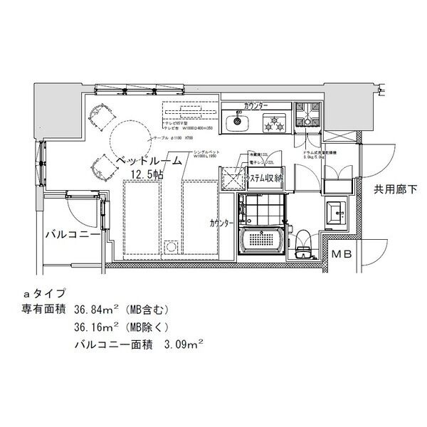 a 1Rの間取り図