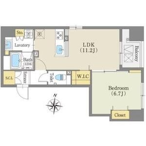 E 1LDKの間取り図