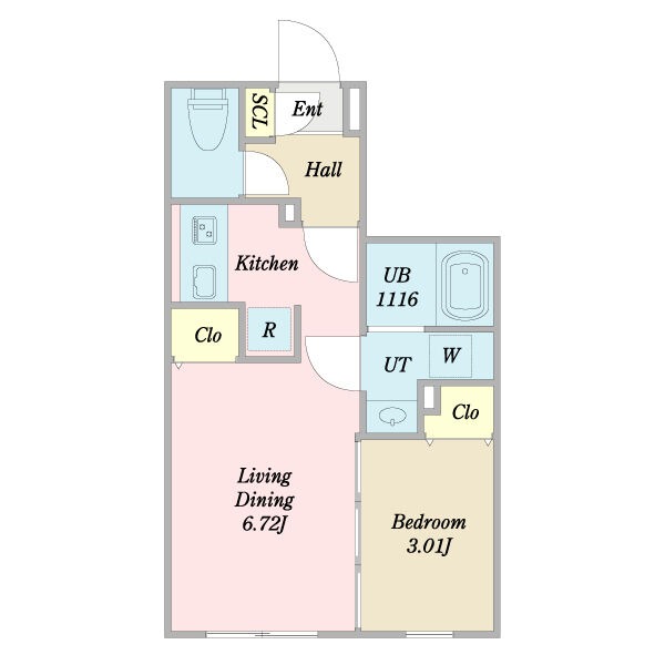 B 1LDKの間取り図