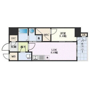 A' 1DKの間取り図