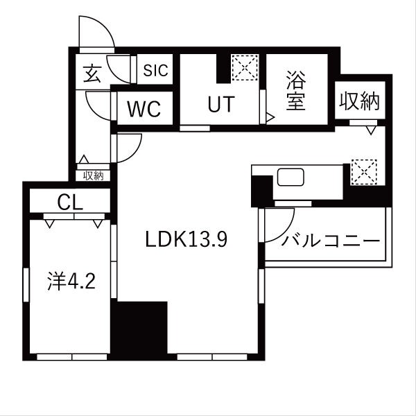 J 1LDKの間取り図