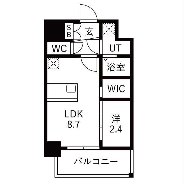 D 1LDKの間取り図