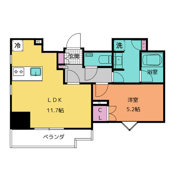 F 1LDKの間取り図