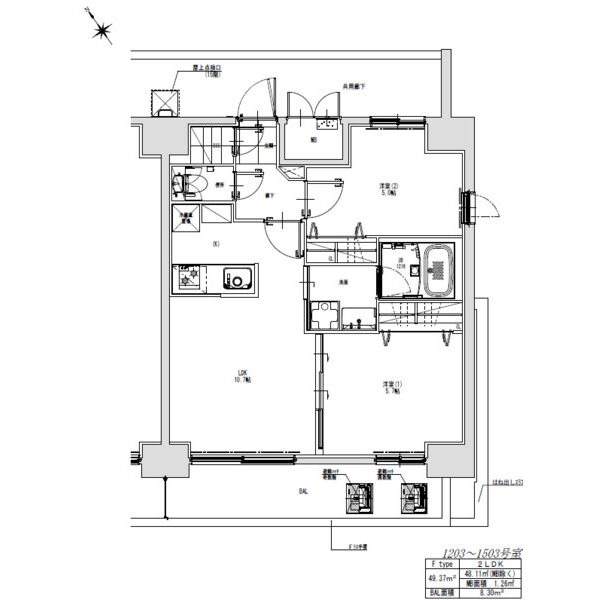 F 2LDKの間取り図