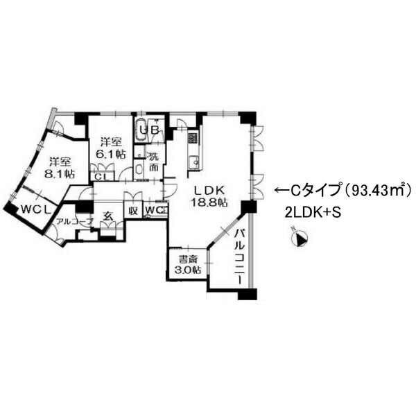C1 2LDK+Sの間取り図